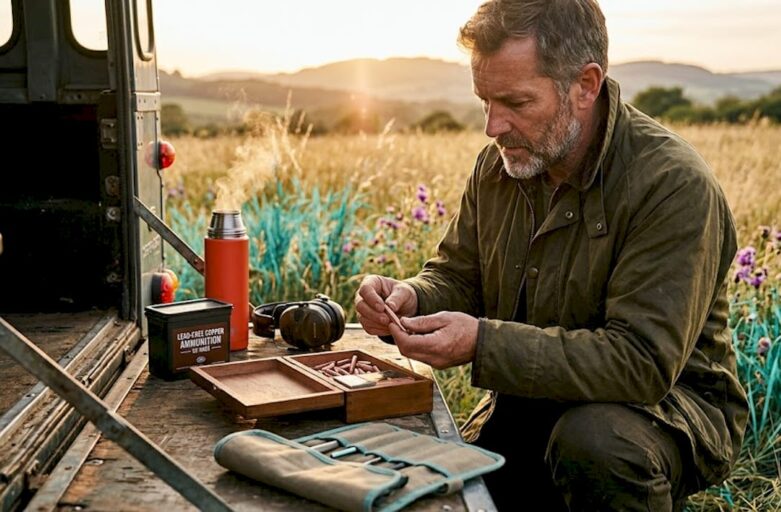 Hunter inspects lead-free ammunition at field tailgate