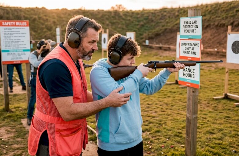 Instructor guides new shooter during practice