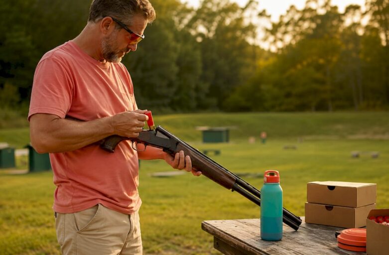 Shooter preparing lead-free ammunition outdoors