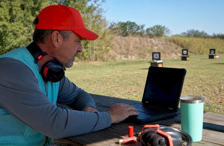 Coach reviewing digital scores outdoors