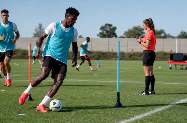 Athletes using smart tech football on field