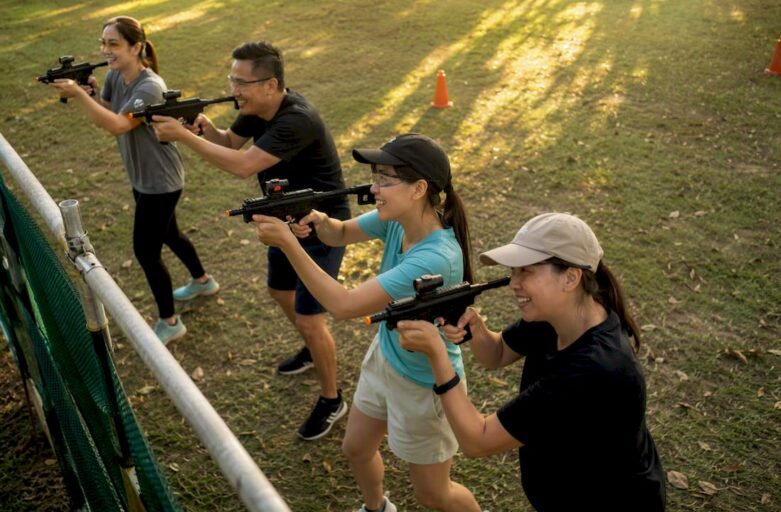 Corporate team laser clay shooting event