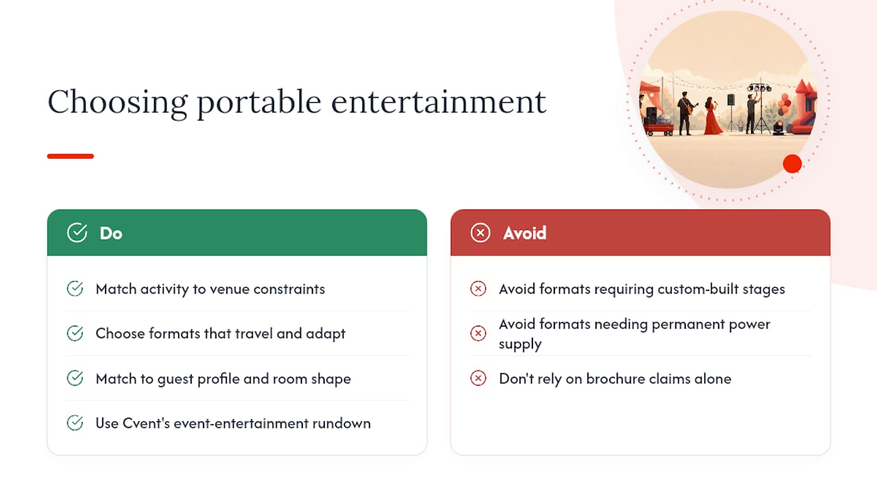 Comparison chart of portable event activity types