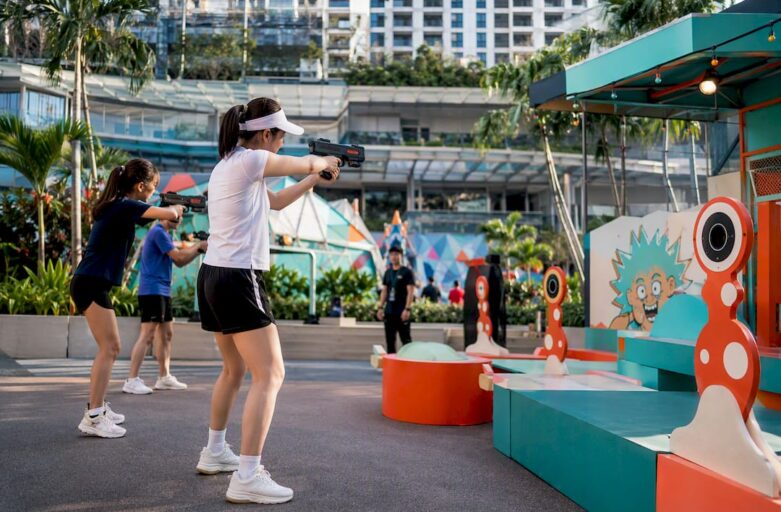 Interactive laser shooting game at mall event