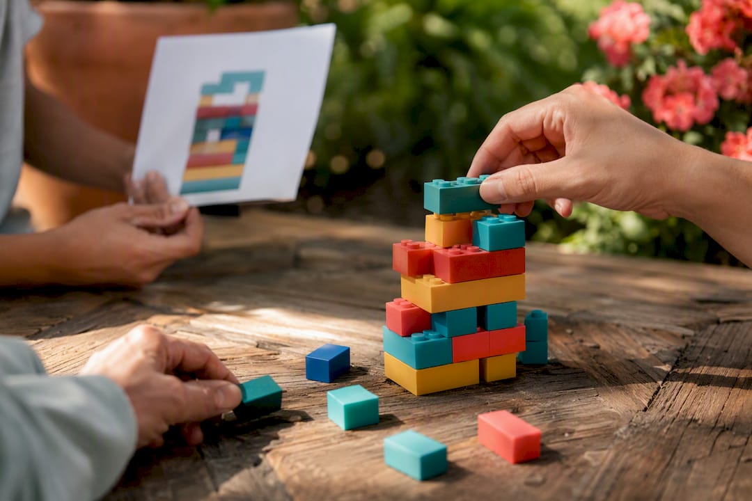 Hands building block structure silently