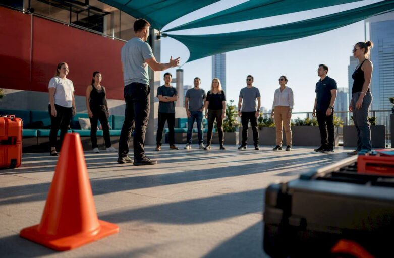 Facilitator leading a hosted team activity