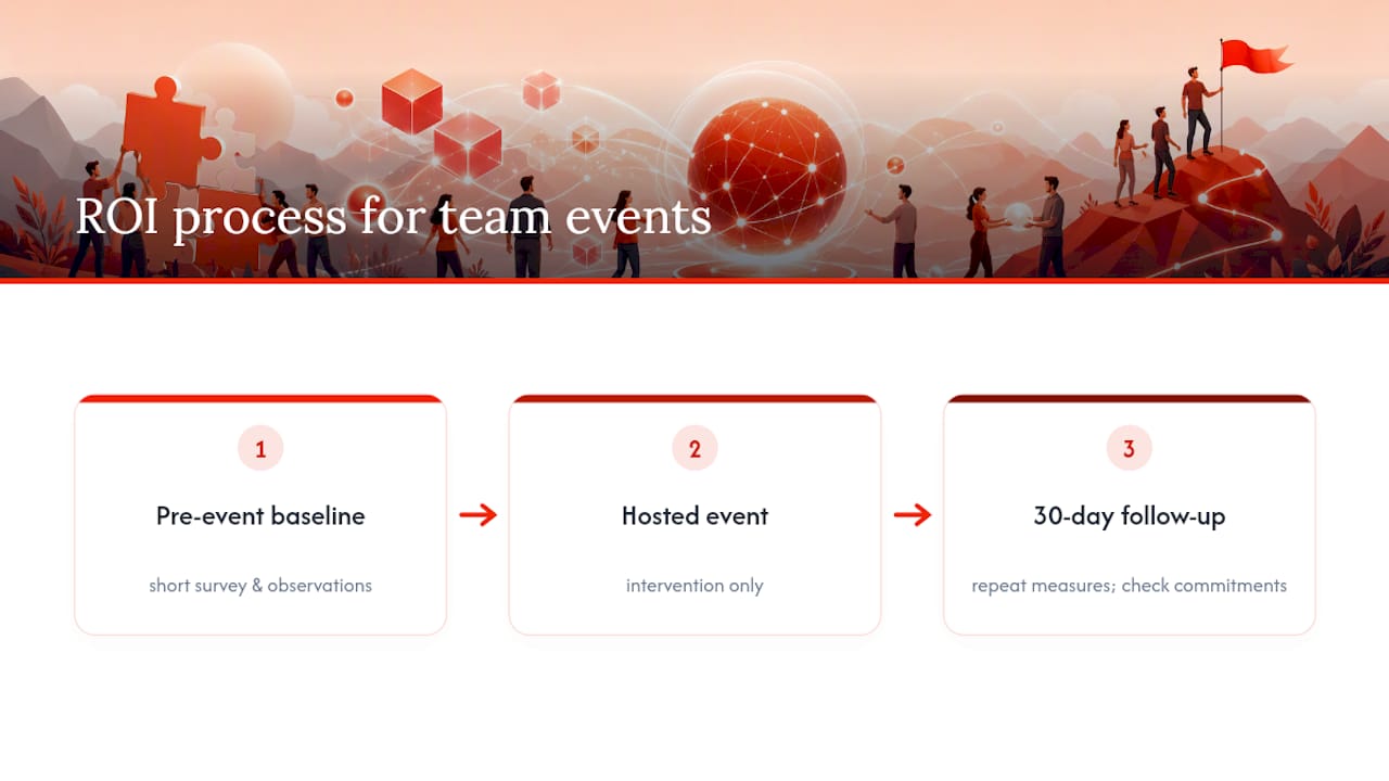 Three-stage team event ROI measurement process
