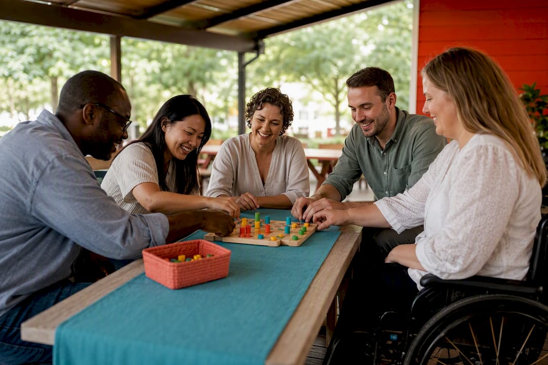 Accessible seated tabletop game at picnic