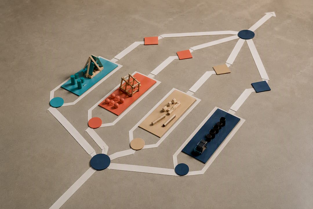 Isometric illustration of rotating activity stations