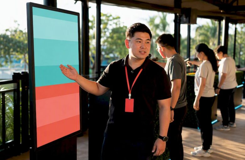 Facilitator reviewing laser-clay event scores