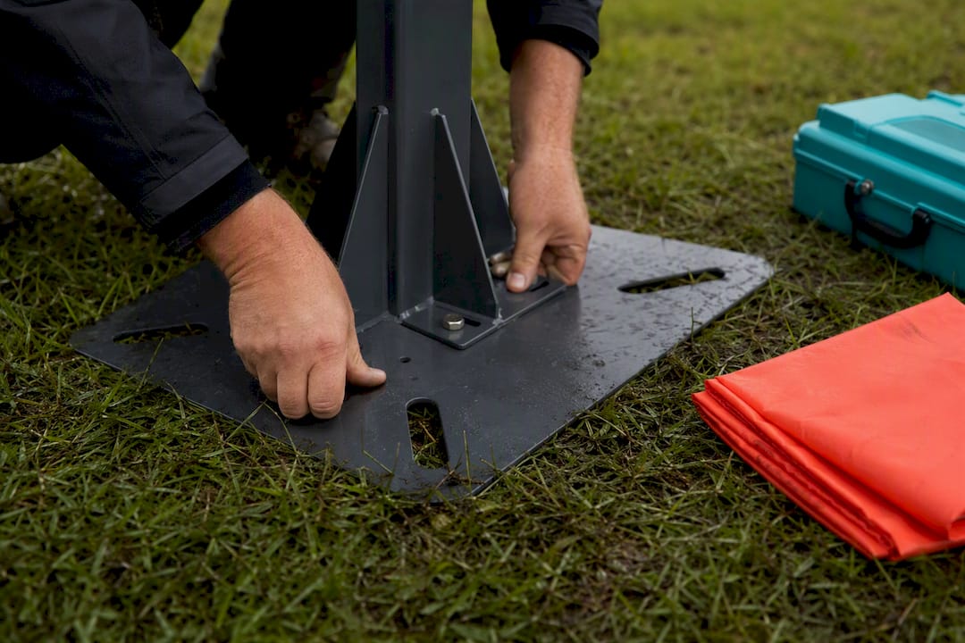 Stabilising equipment on wet grass