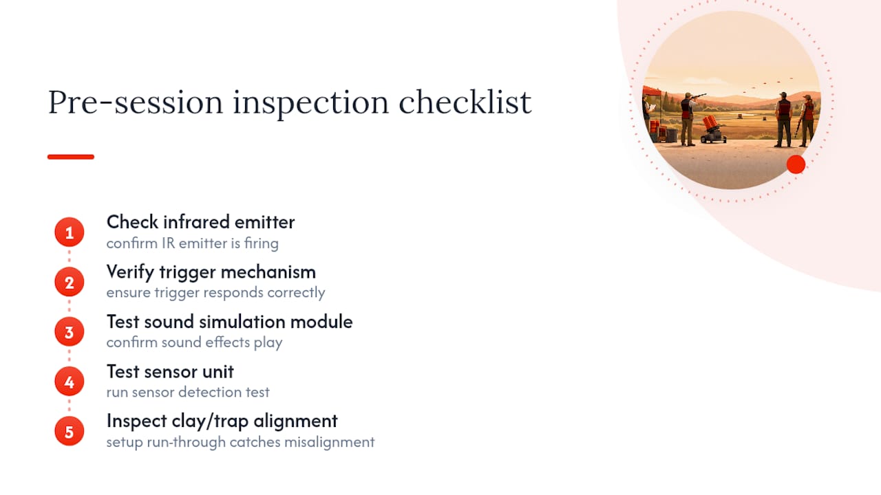 Pre-session laser clay equipment inspection sequence