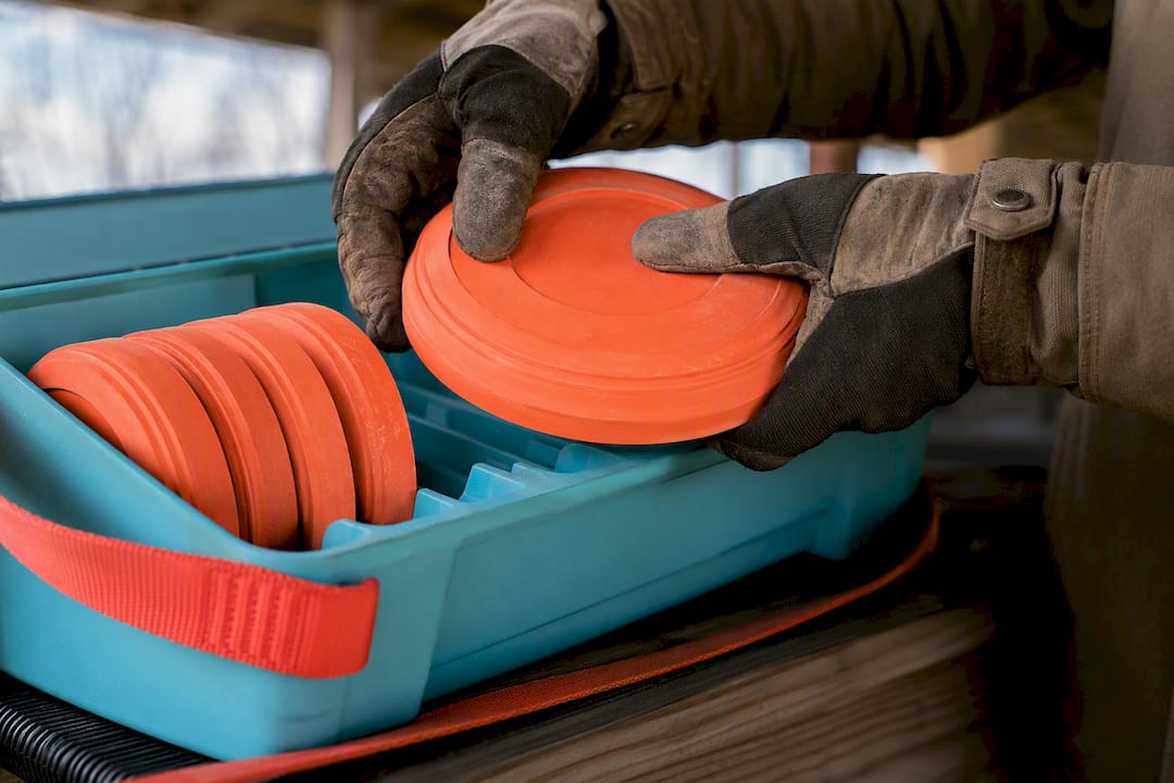 Reusable target pieces being stored safely