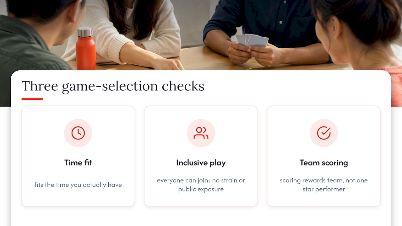 Three checks for choosing an office game