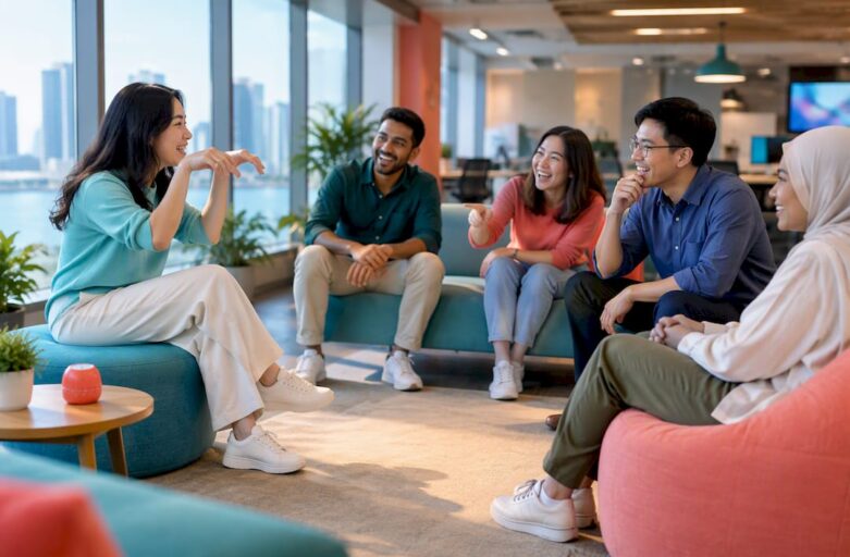 Inclusive office team playing a quick game