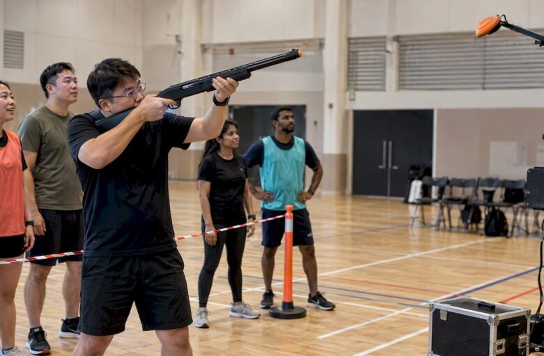 Team competing in Singapore laser clay session