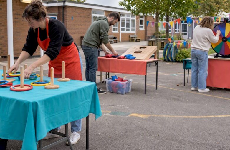 School funfair game booths ready for children