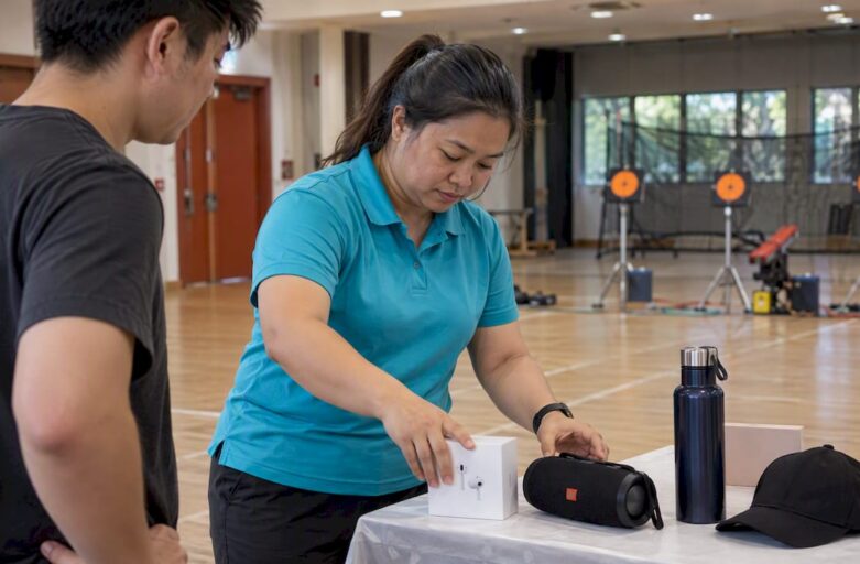 Prizes arranged after a Laser Clay tournament