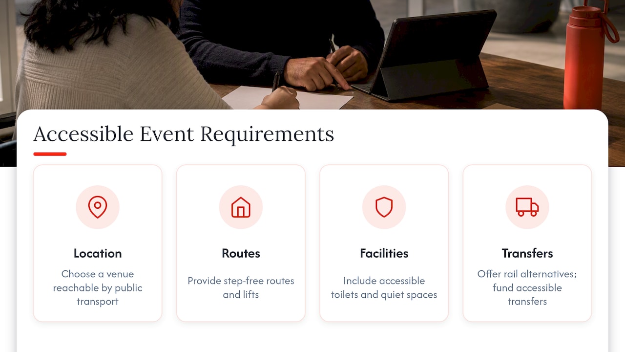 Accessible travel and venue requirements for events